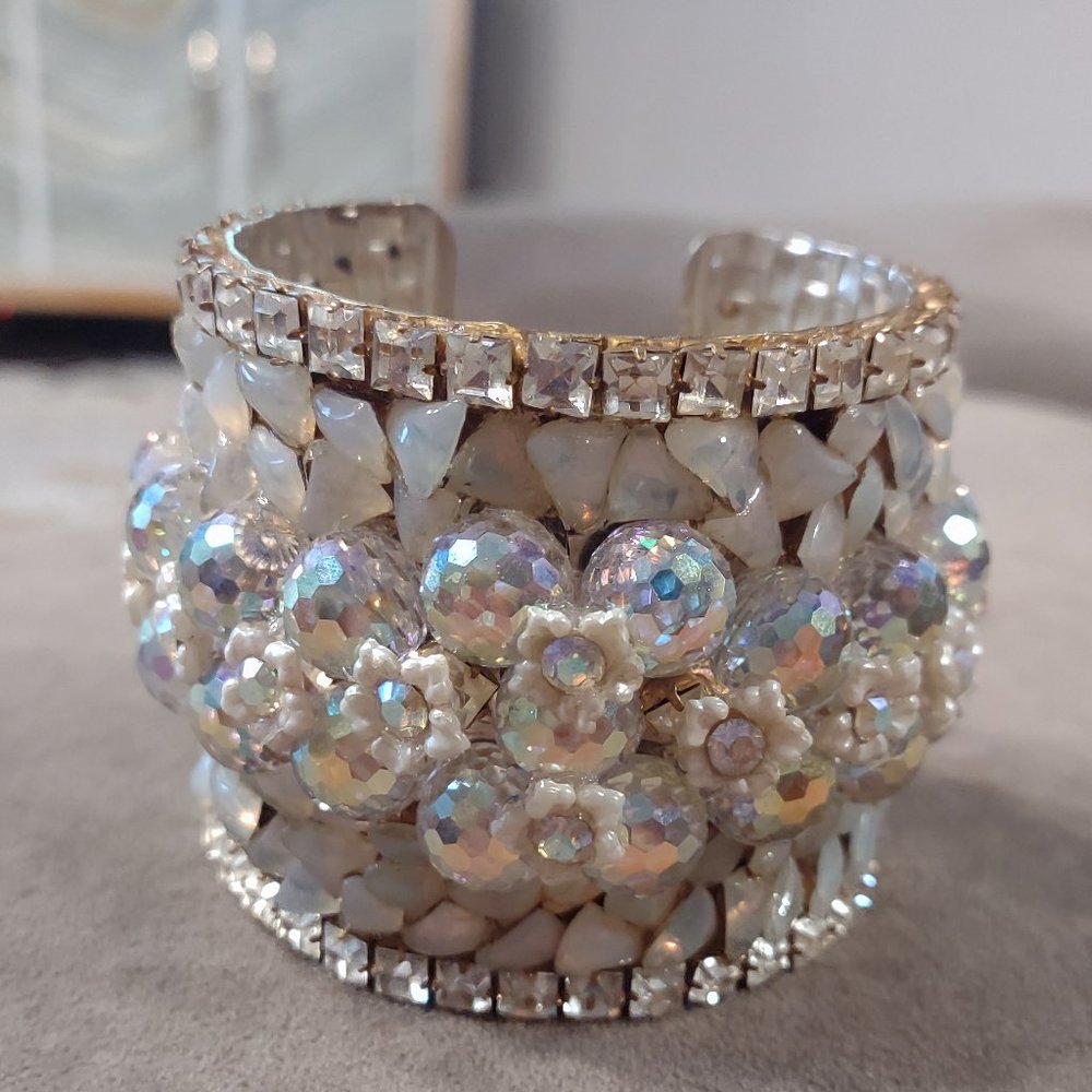 Iris G Swarovski Crystal Floral Cuff Bracelet OOAK